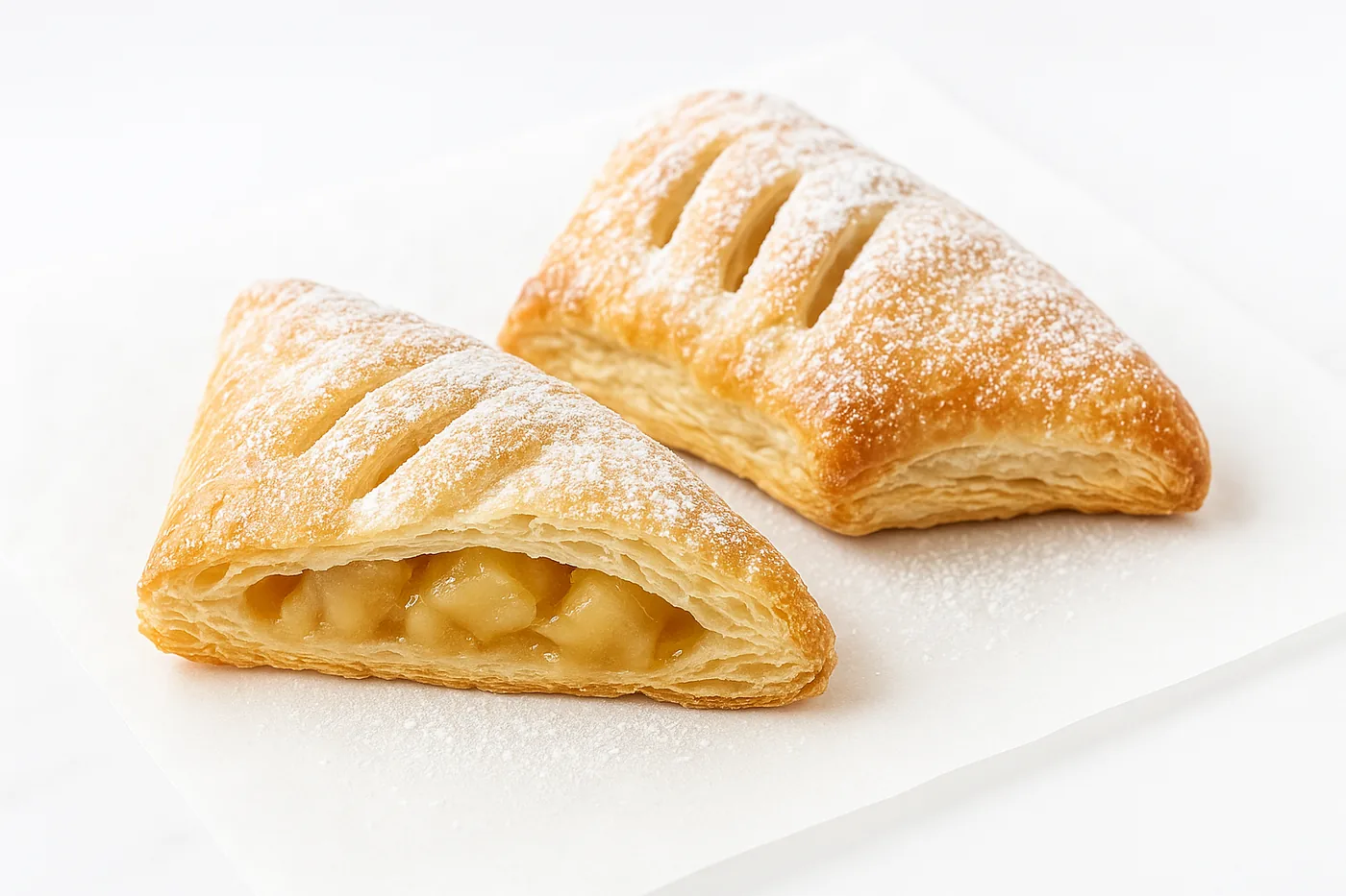 Apple turnovers under icing sugar