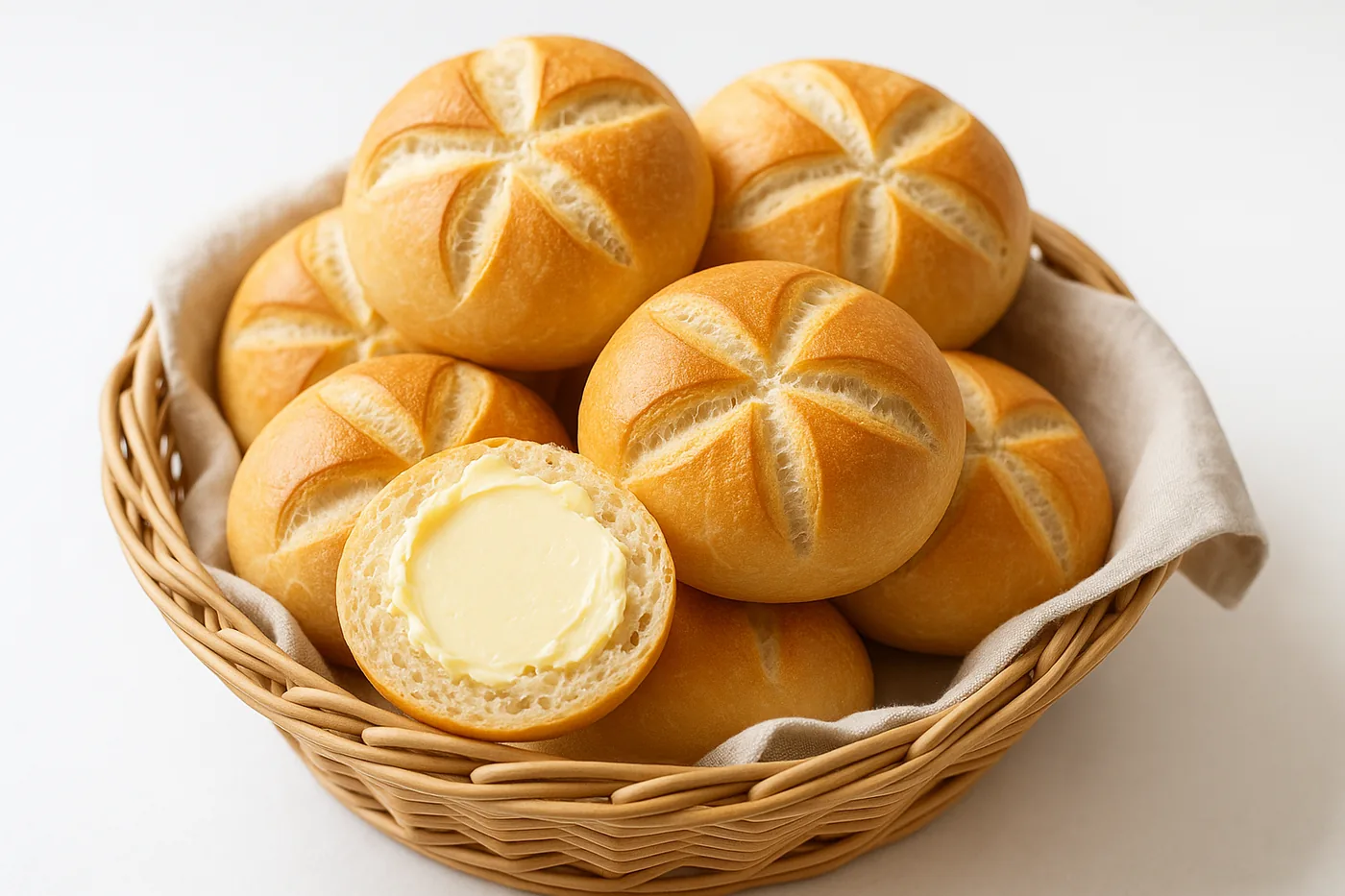Fresh bread rolls in a basket