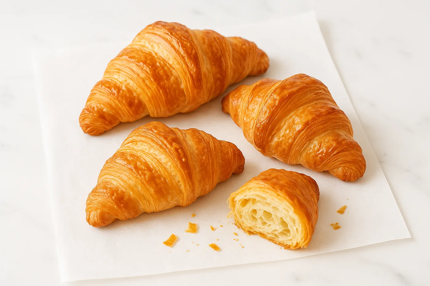 Butter croissants on baking paper