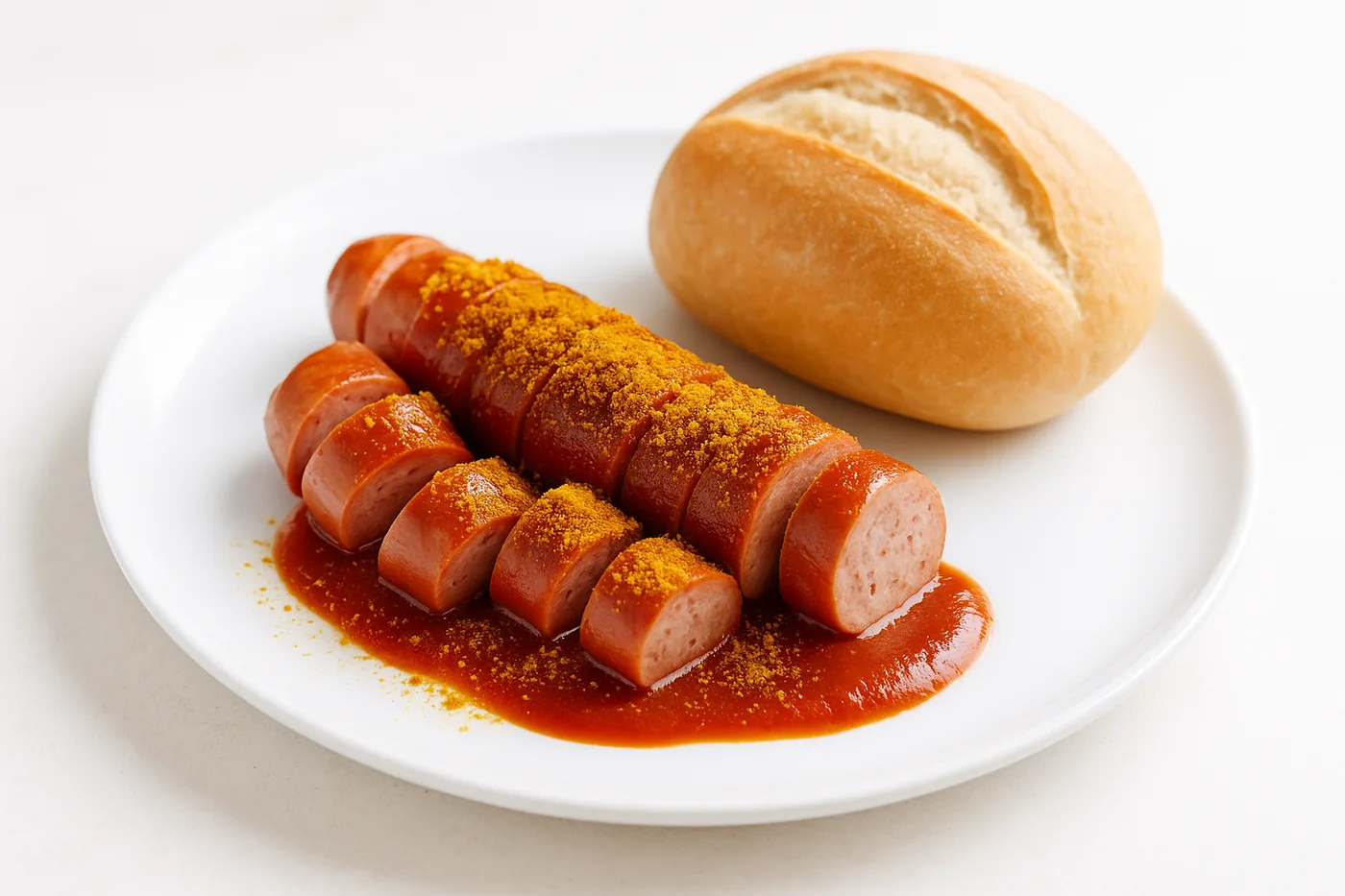Currywurst with a bread roll
