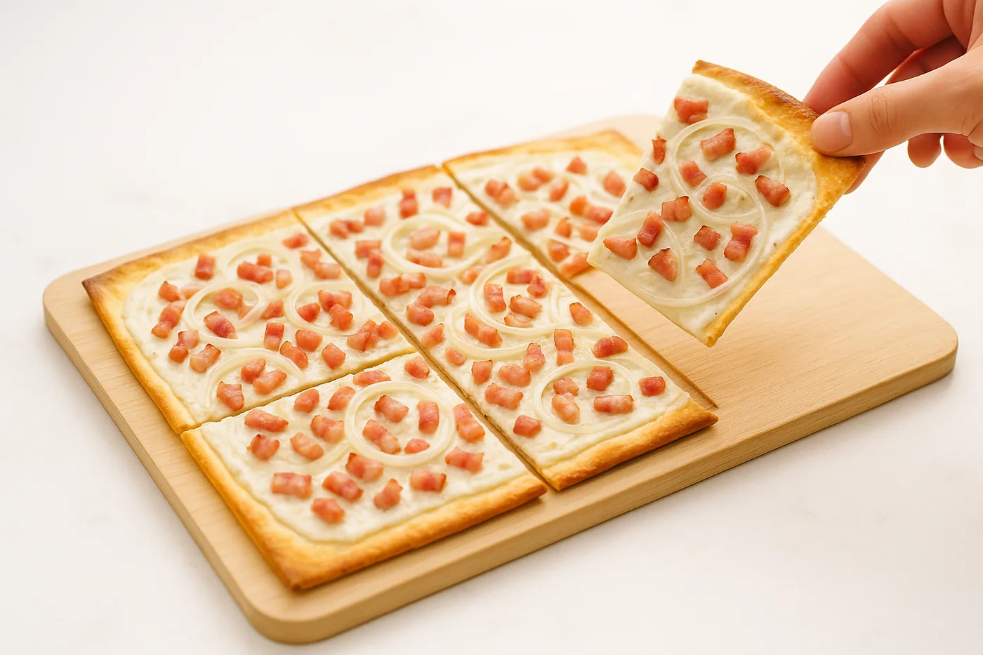 Tarte flambée on a wooden board