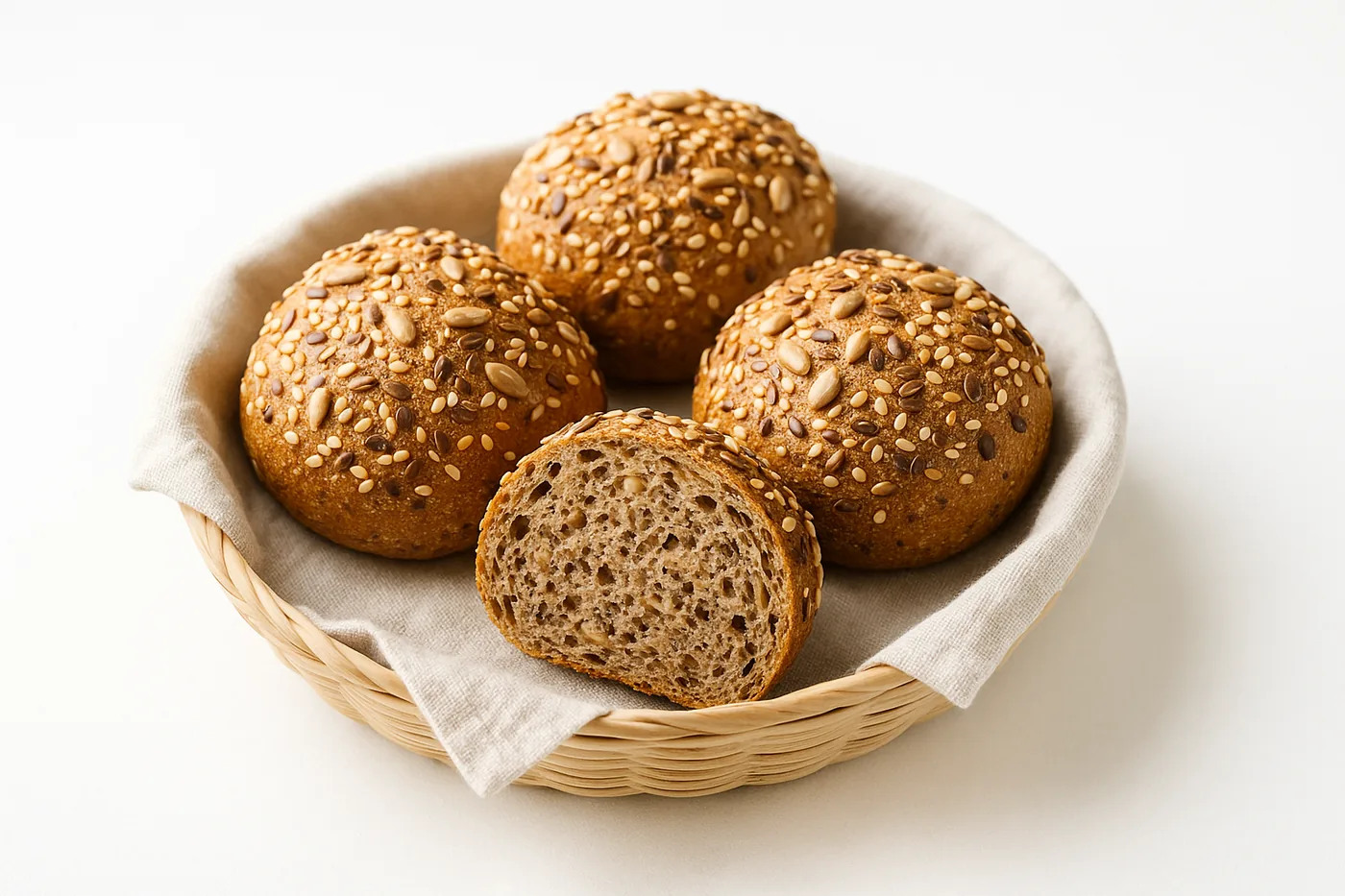 Seeded rolls in a basket