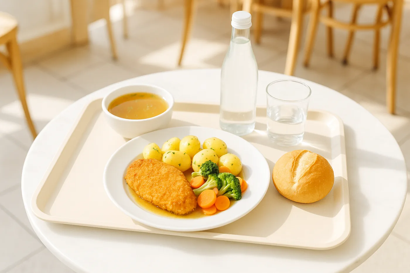 The lunch set on a tray