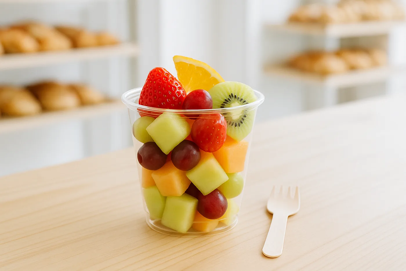 A cup of fresh fruit salad