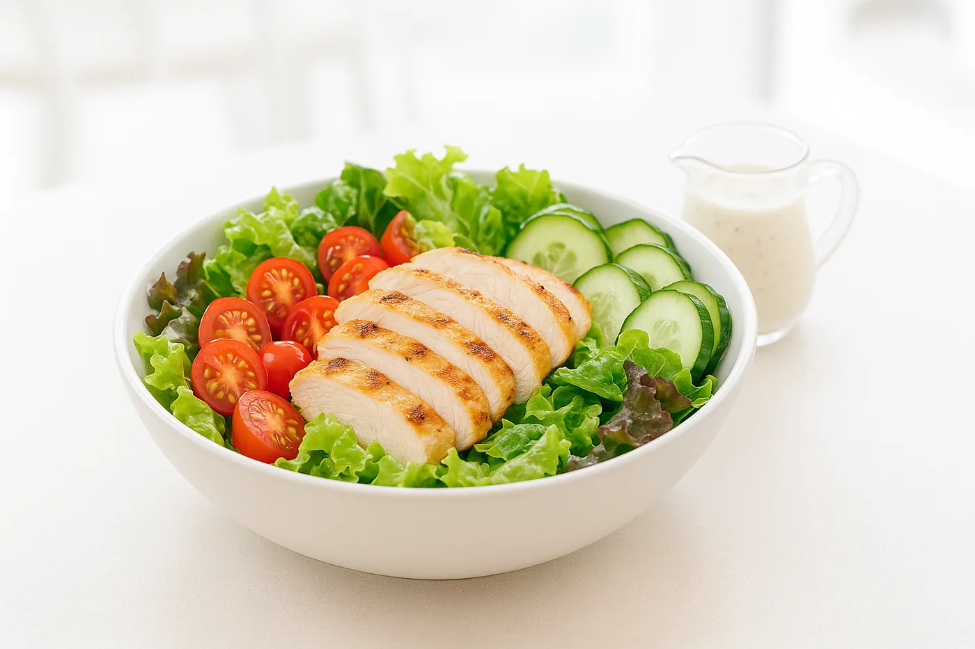 Large salad with grilled chicken