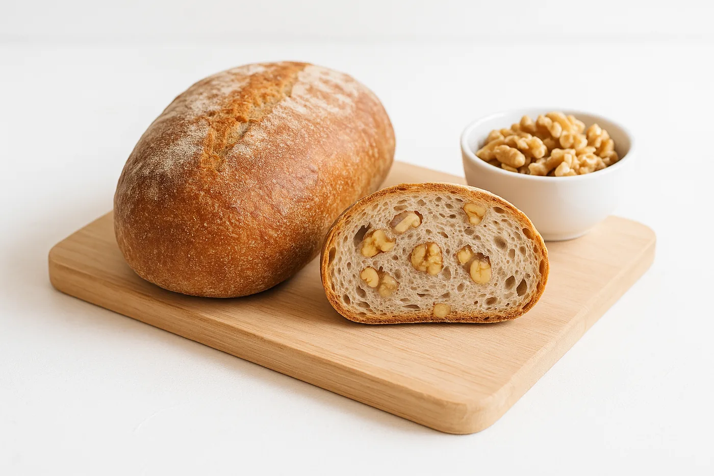 Walnut bread, cut open