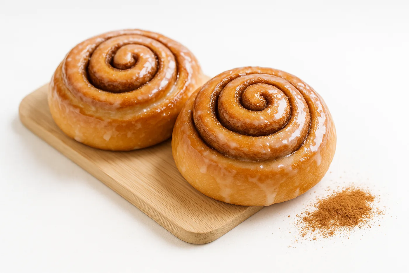 Cinnamon rolls under sugar glaze