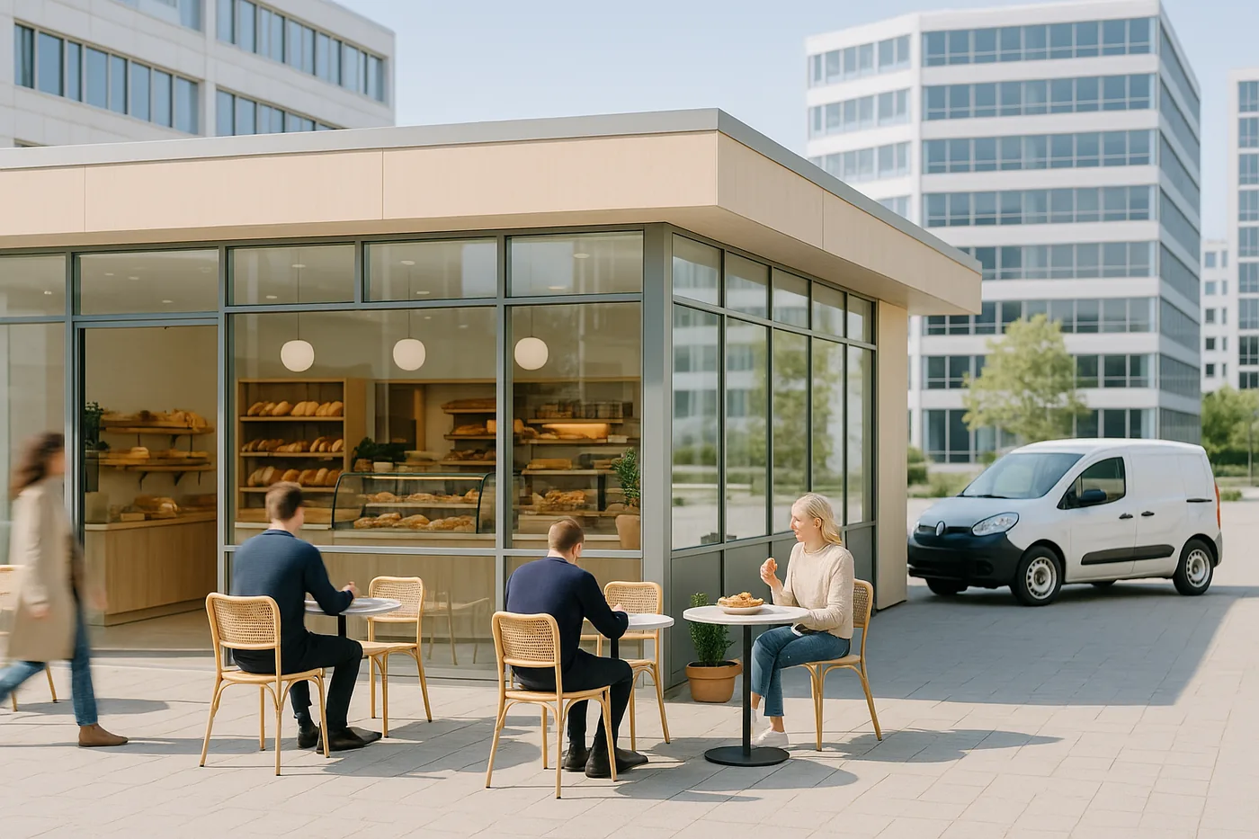 Filiale im Gewerbegebiet mit Lieferwagen