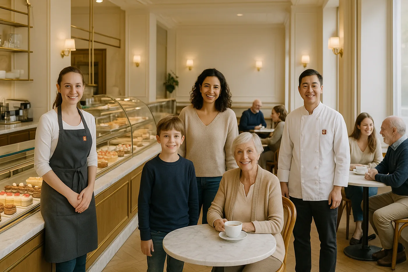 The patisserie vitrine, full of gateaux