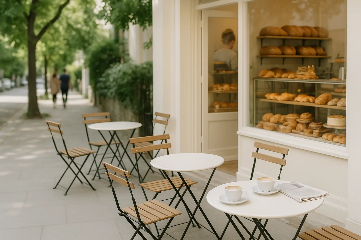 Quartierfiliale mit Café und Tischen