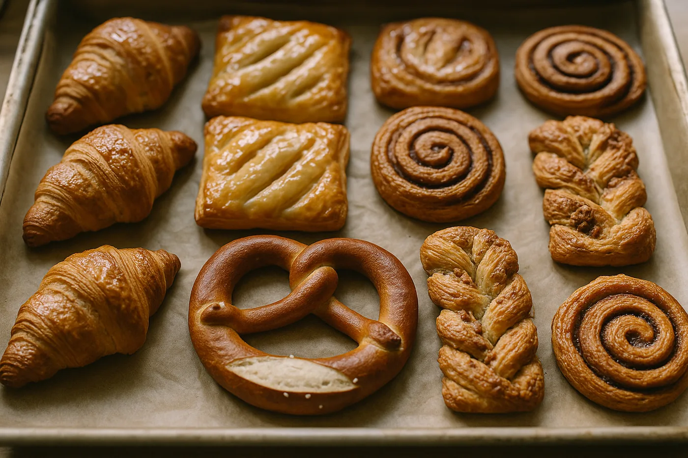 Laugenbrezel, Croissant und Mandelgebäck