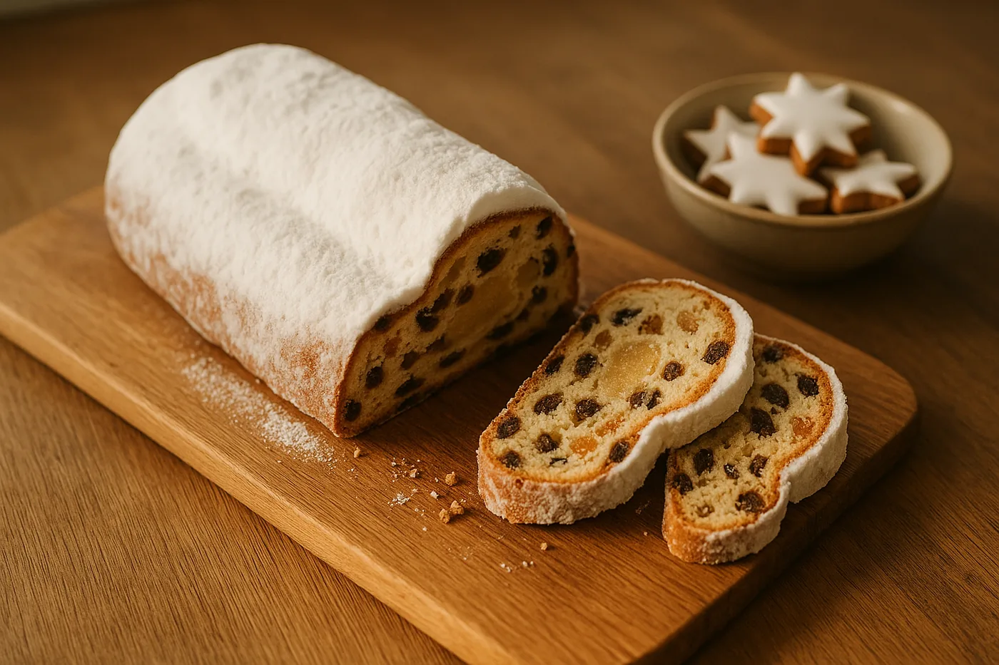 Saisongebäck mit Puderzucker