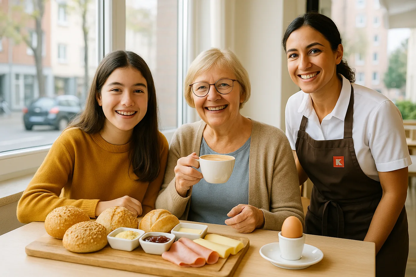 Gedeckter Frühstückstisch im Café
